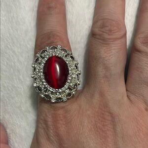 Paparazzi Red and Silver Cocktail Ring with Intricate Design